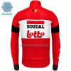 Set Fietsshirt Lange Mouw + Lange Koersbroek 2022 Lotto Soudal Winter Thermal Fleece Rood Wit